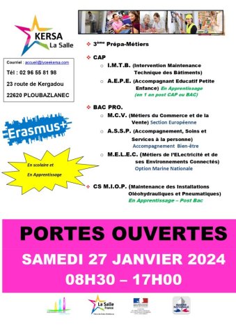 Portes ouvertes : Samedi 27 janvier 2024 ( 8h30 - 17h00 )